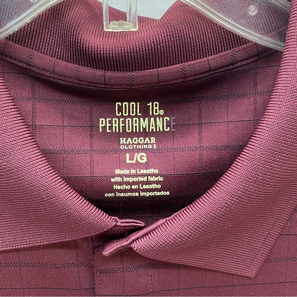 Haggar Cool 18 Pro Polo Golf Shirt Mens L Burgundy Black Striped Quick Dri - Picture 5 of 12